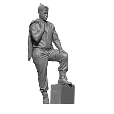 WW2 101 Airborne captain standing cool, jacket over shoulder