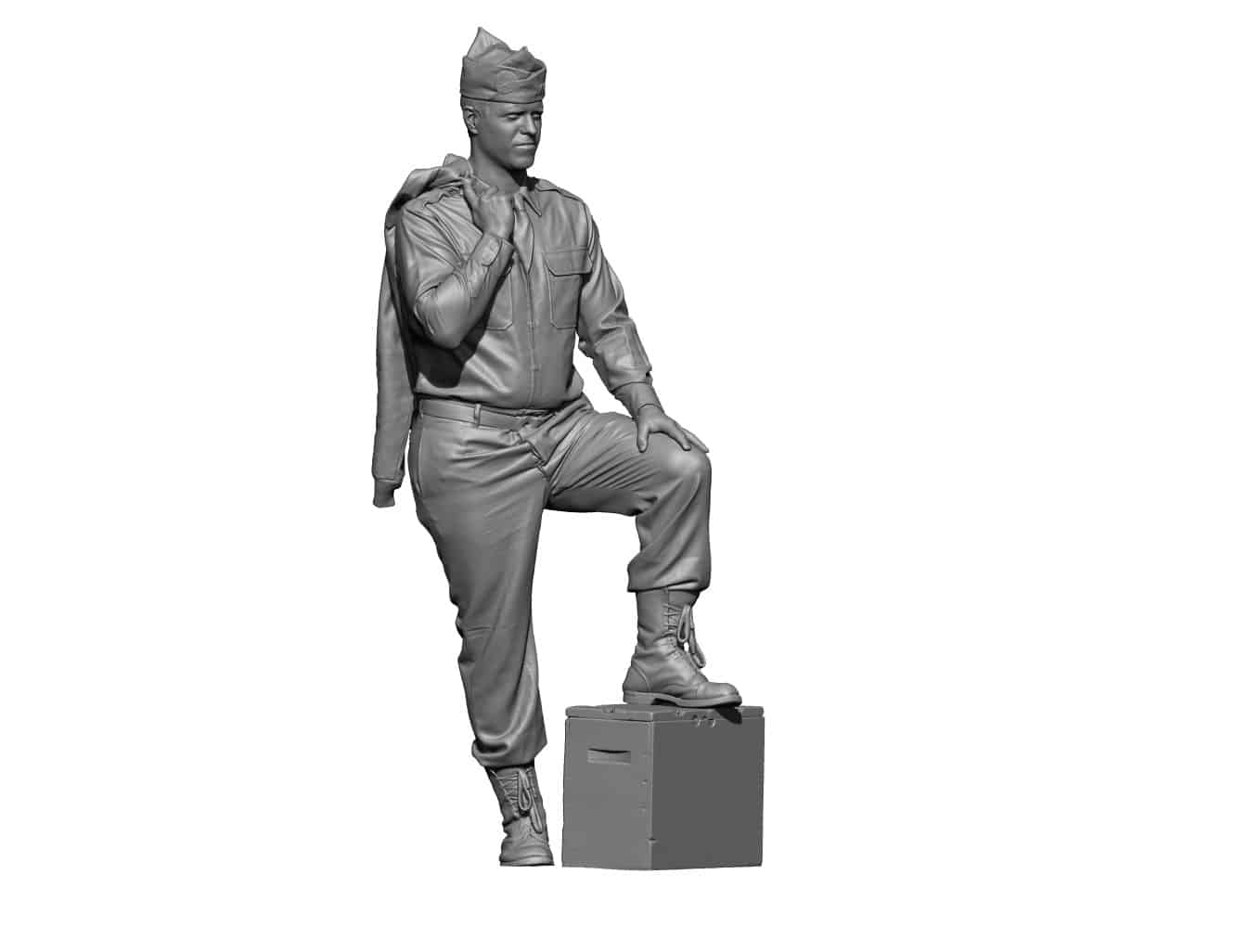 WW2 101 Airborne captain standing cool, jacket over shoulder