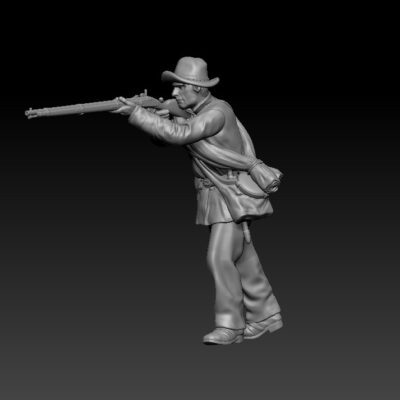 Confederate Civil War soldier firing behind wall