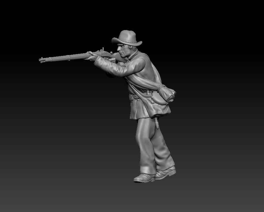Confederate Civil War soldier firing behind wall