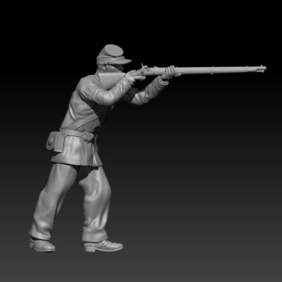 Union Civil War soldier firing behind wall, leaning more forward