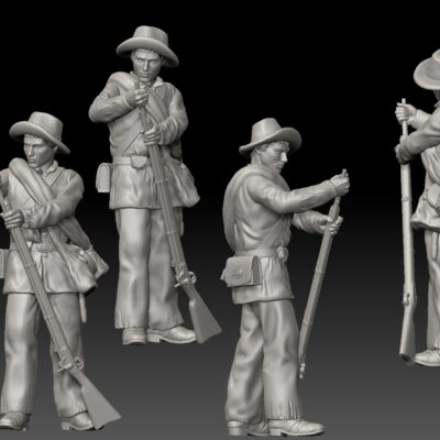 Confederate Civil War soldier loading behind wall