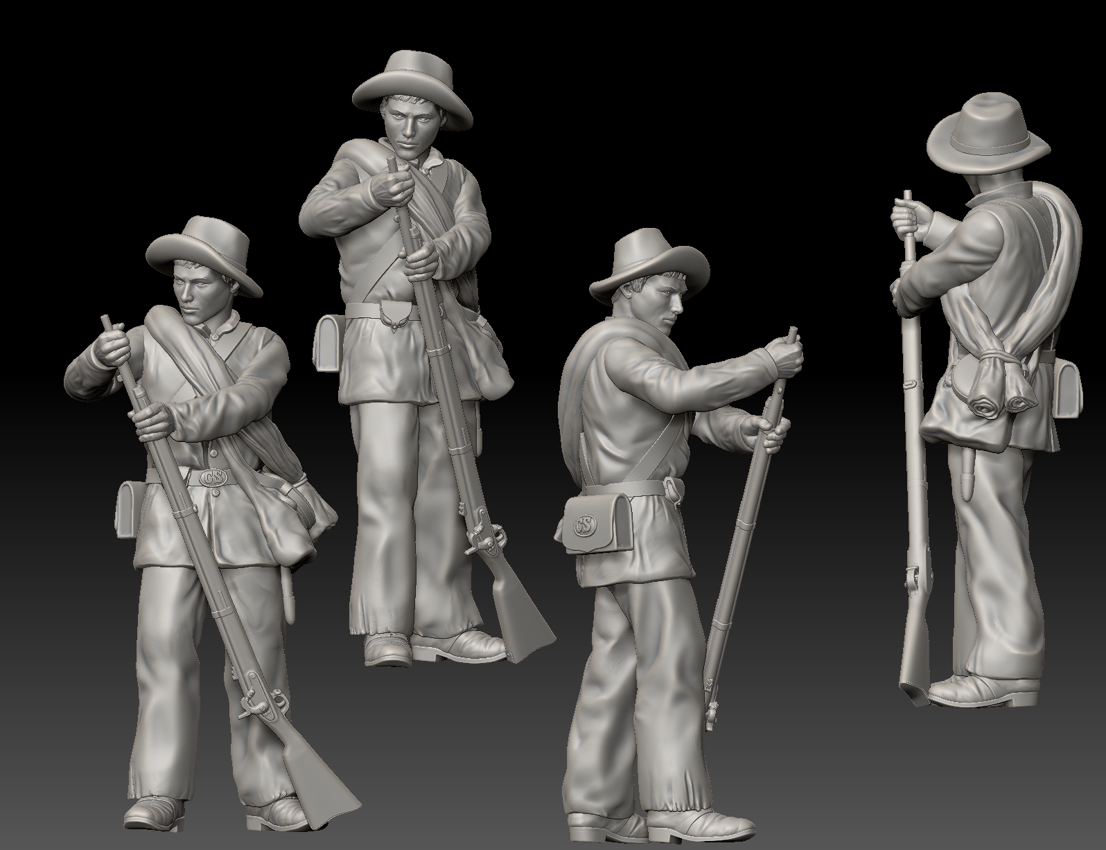Confederate Civil War soldier loading behind wall