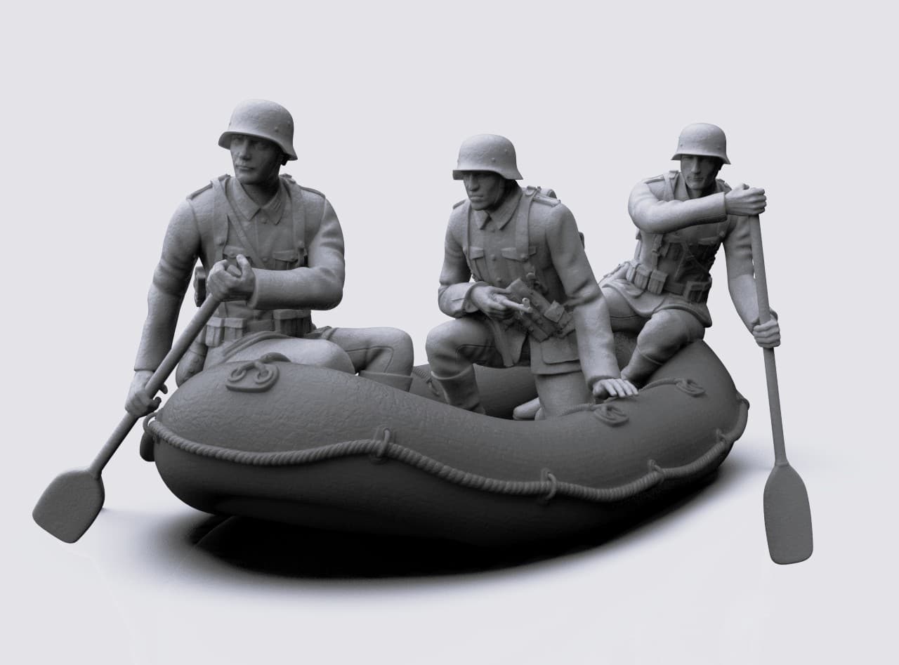 German WW2 Soldiers and inflatable boat set