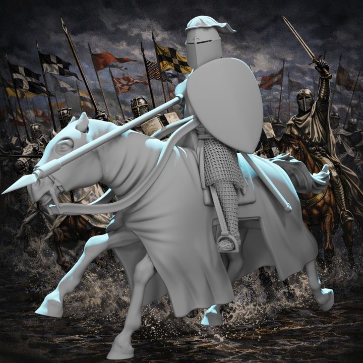 Mounted Teutonic Knight Charging with Lance