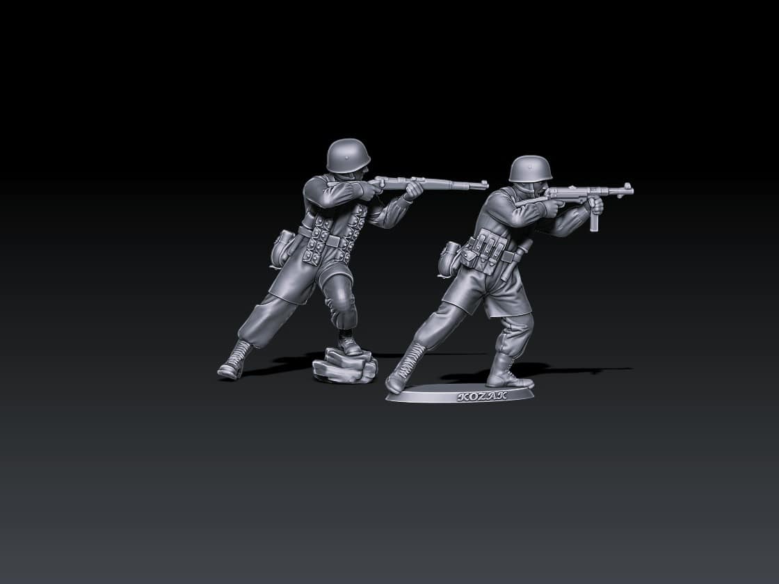 WW2 German paratroopers firing scene