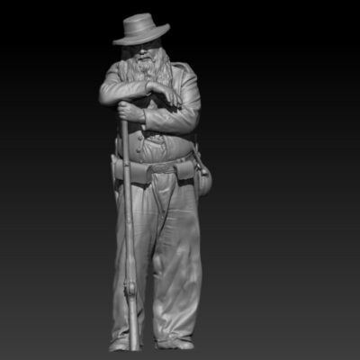 Confederate Civil war soldier leaning on rifle