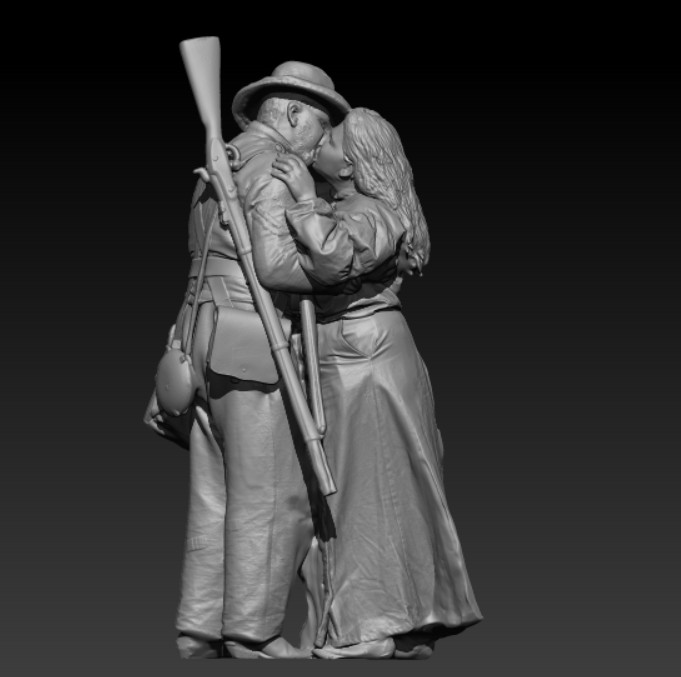 Civil War soldier kissing wife goodbye