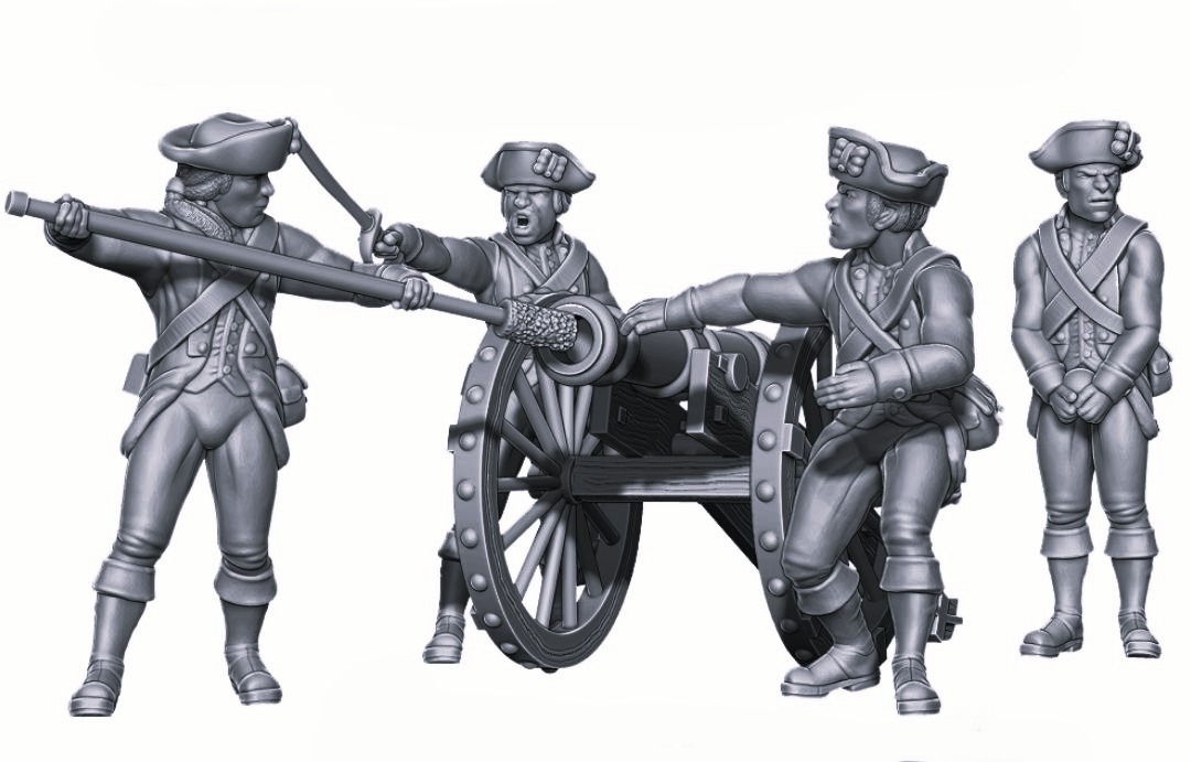 6pdr gun canon with crew for American Revolutionary War