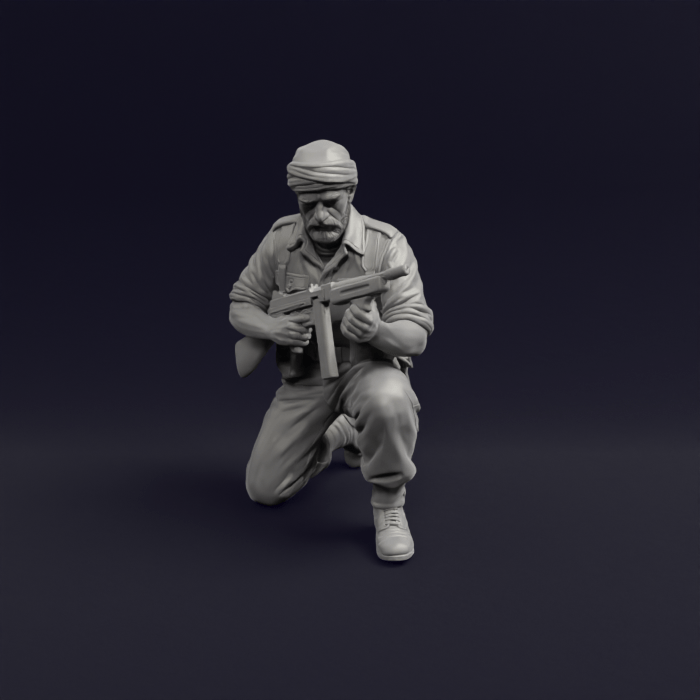 British SAS rifleman commando crouched with Thompson - WW2 North Africa