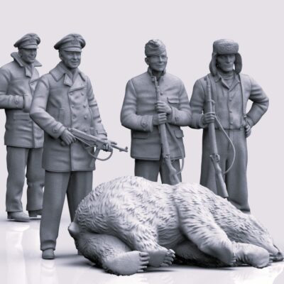 German Submarine Sailors posing next to a dead polar bear in the Arctic - WW2