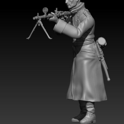 WW2 German Soldier in long coat with MG34