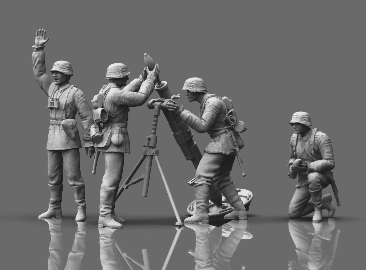 German soldiers Crew and Granatwerfer 42 Mortar set