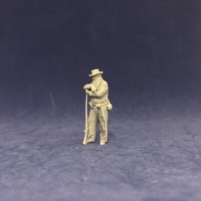 Confederate Civil war soldier leaning on rifle