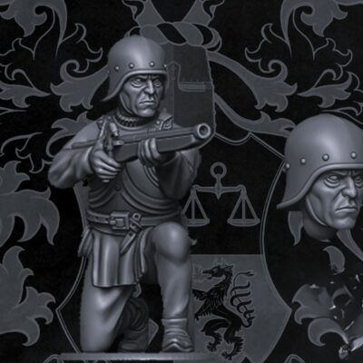 Late Medieval European Mercenary Handgunner with Breastplate Kneeling