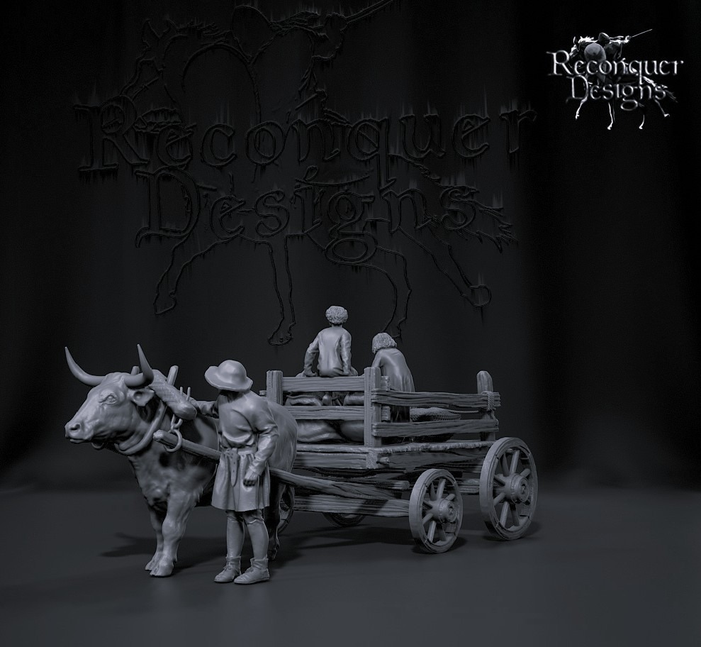 Medieval Ox Cart and Farmer with children