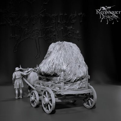 Medieval Ox Cart and Farmer with Hay Bale