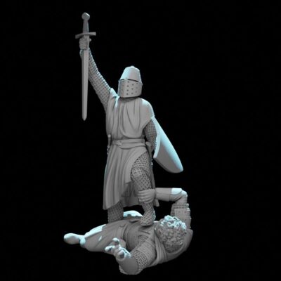 Crusader Knight Standing Victorious Over Fallen Russian Warrior