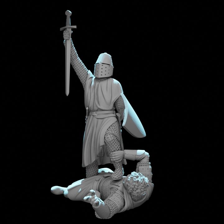 Crusader Knight Standing Victorious Over Fallen Russian Warrior