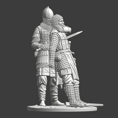 Medieval Rus stabbing crusader knight from behind