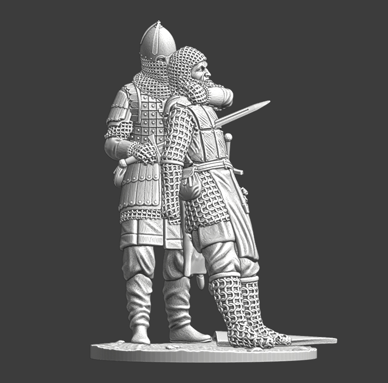 Medieval Rus stabbing crusader knight from behind