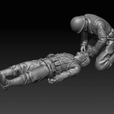 American medic helping soldier with head injury