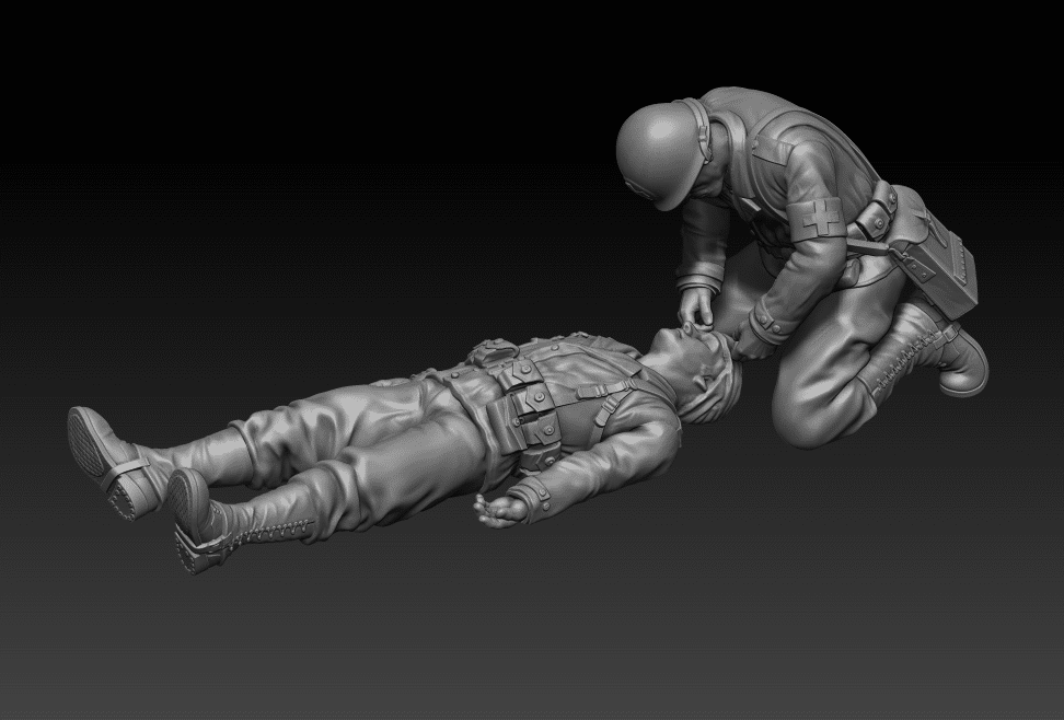 American medic helping soldier with head injury