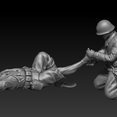 American medic dressing leg - WW2