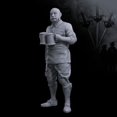 17th Century Innkeeper with beer jugs