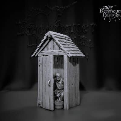Medieval Outhouse and man inside