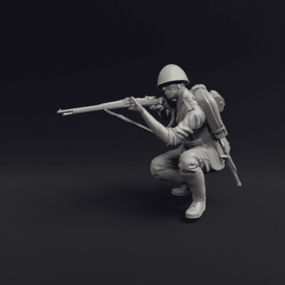 Polish WW2 soldier crouched
