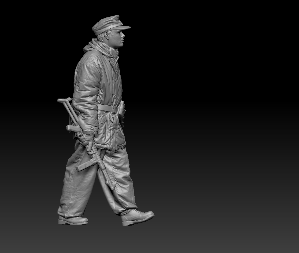 German winter soldier walking calmly